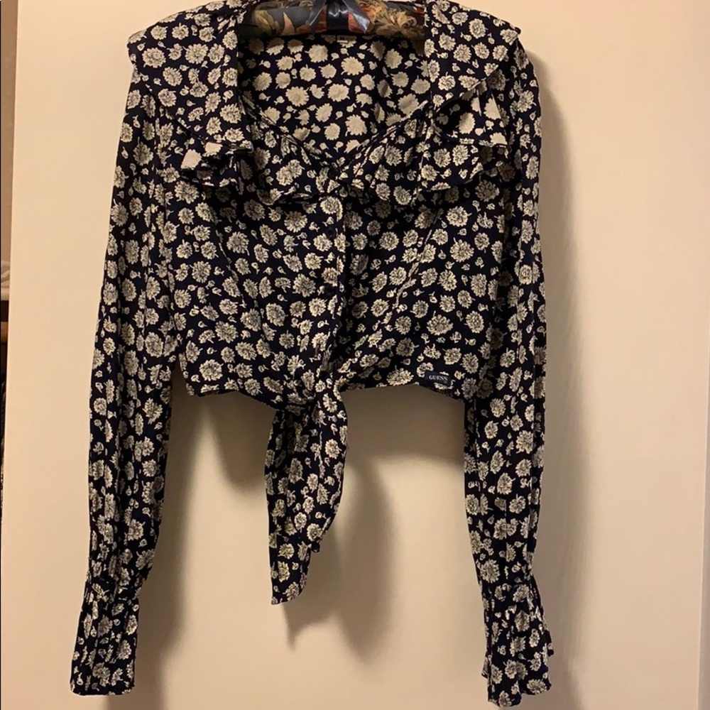 Vintage Boho GUESS Crop Tie Front Flutter Sleeve